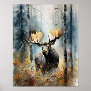 Moose Woodland Animal Art Print Poster