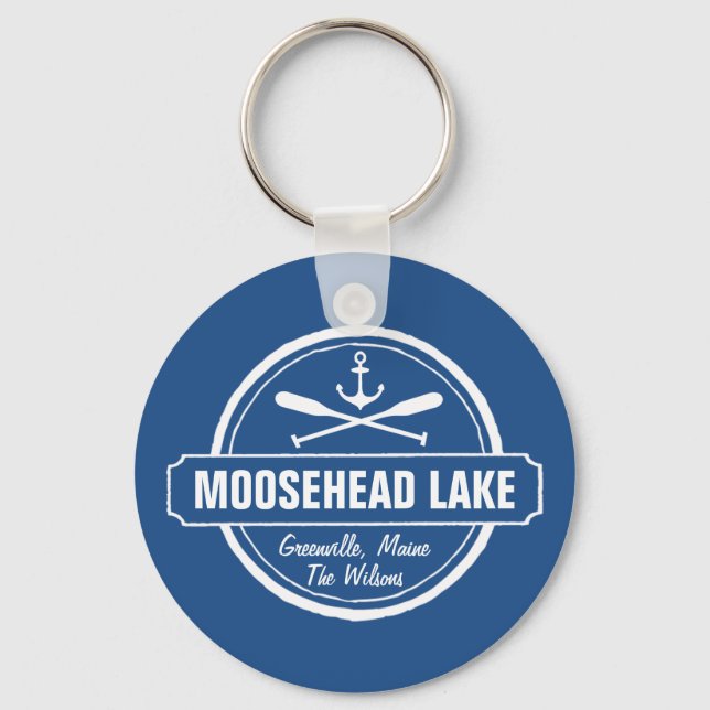Moosehead Lake Maine anchor custom town and name Key Ring (Front)