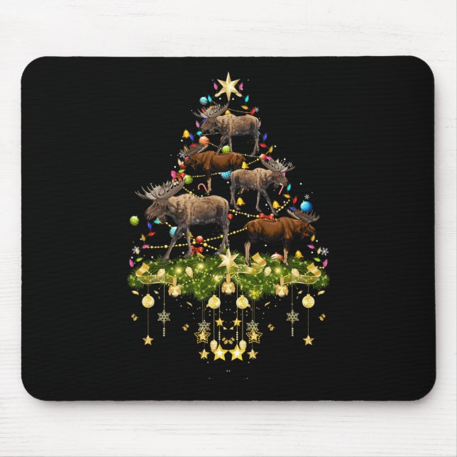 Mooses Christmas Tree Lights Holiday Moose Xmas  Mouse Pad (Front)