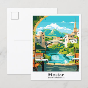 Moostar Bosnia Herzegovina Travel Illustration Postcard