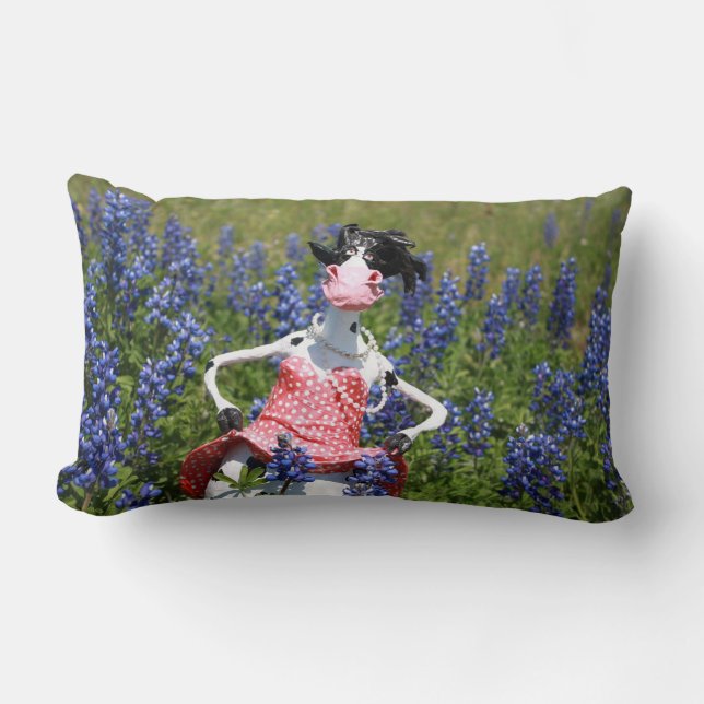 Mootilda the cow roams in the bluebonnets. lumbar cushion (Front)