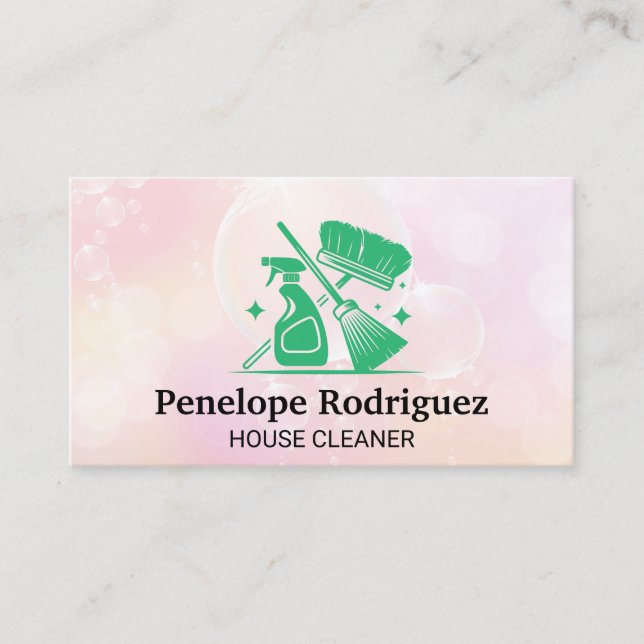 Mop Broom | Soap Bubbles | Cleaners Business Card (Front)
