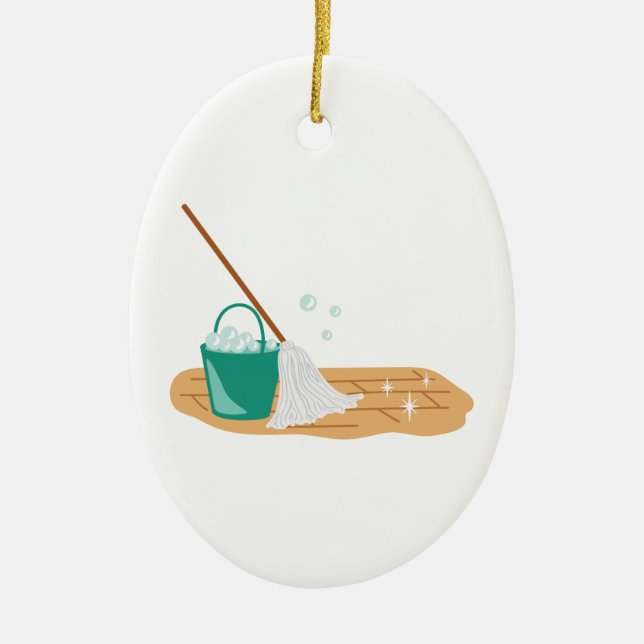 Mop & Bucket Ceramic Tree Decoration (Front)