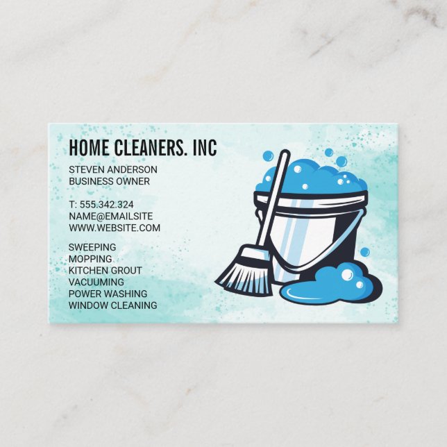 Mop Bucket | Janitor | Maid | Cleaners Business Card (Front)