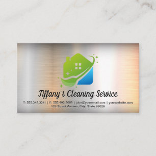 Mop Home Cleaning Logo Metal Background Business Card