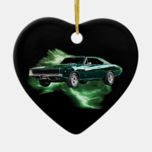 Mopar: '68 Dodge Charger with green lightning Ceramic Tree Decoration