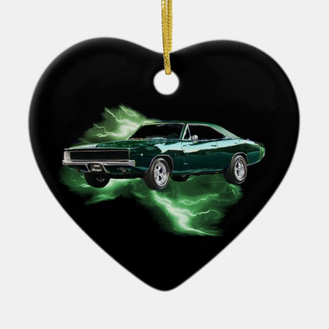 Mopar: '68 Dodge Charger with green lightning Ceramic Tree Decoration (Front)
