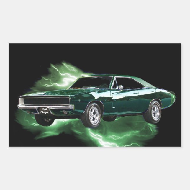 Mopar: '68 Dodge Charger with green lightning Rectangular Sticker (Front)