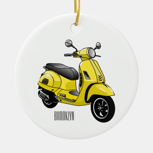 Moped motorcycle cartoon illustration ceramic tree decoration (Front)