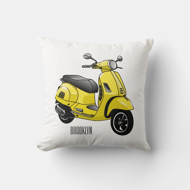 Moped motorcycle cartoon illustration cushion (Front)