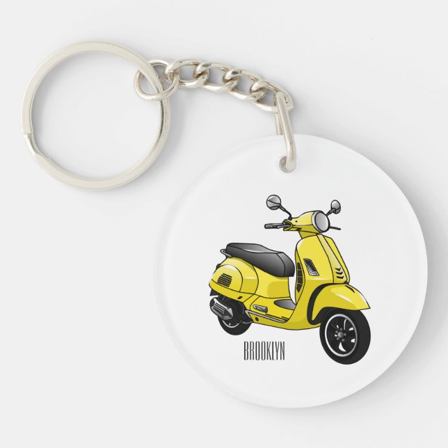 Moped motorcycle cartoon illustration key ring (Front)