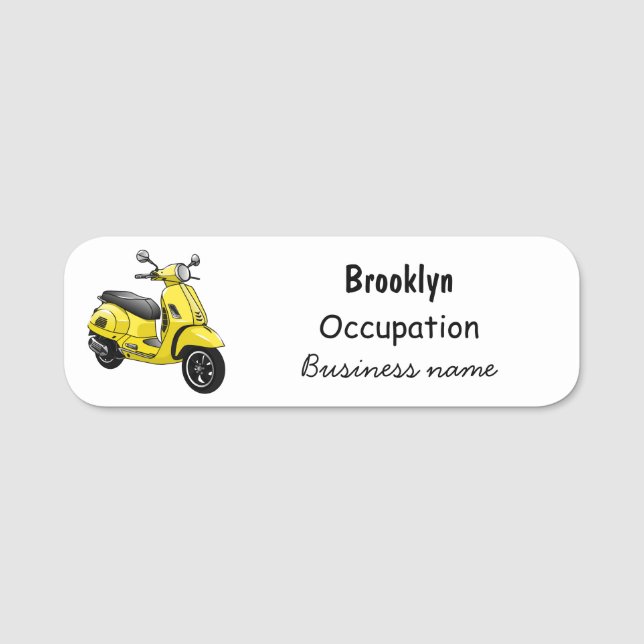 Moped motorcycle cartoon illustration name tag (Front)
