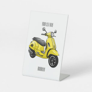 Moped motorcycle cartoon illustration pedestal sign
