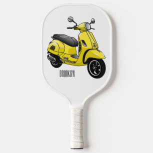 Moped motorcycle cartoon illustration pickleball paddle