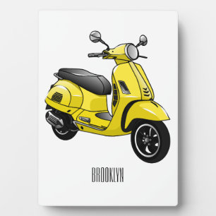 Moped motorcycle cartoon illustration plaque