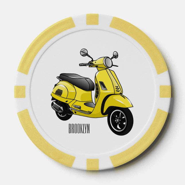 Moped motorcycle cartoon illustration poker chips (Front)
