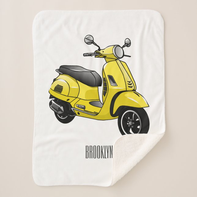 Moped motorcycle cartoon illustration sherpa blanket (Front)