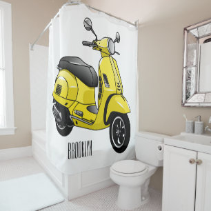 Moped motorcycle cartoon illustration shower curtain