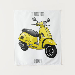 Moped motorcycle cartoon illustration tapestry