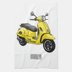 Moped motorcycle cartoon illustration tea towel