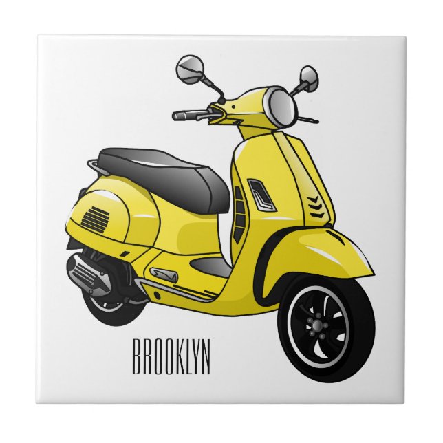 Moped motorcycle cartoon illustration tile (Front)