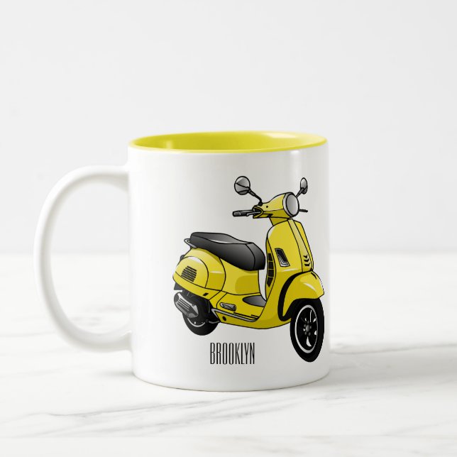 Moped motorcycle cartoon illustration Two-Tone coffee mug (Left)