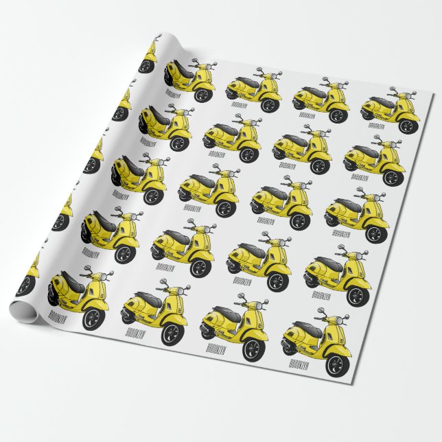 Moped motorcycle cartoon illustration wrapping paper (Unrolled)