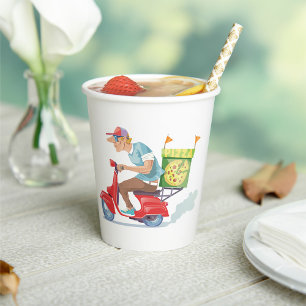 Moped Pizza Delivery Paper Cups