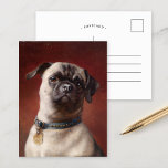 Mops | Carl Reichert Postcard<br><div class="desc">Mops | Carl Reichert’s Mops is a captivating portrait of a curious-looking pug set against a moody burgundy background. The painting highlights the pug’s expressive face and wrinkled features, rendered with exquisite detail and lifelike texture. The rich tones of the background create a dramatic contrast, emphasizing the playful yet dignified...</div>