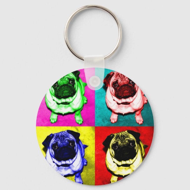 Mops Richi in 4 Farben Key Ring (Front)