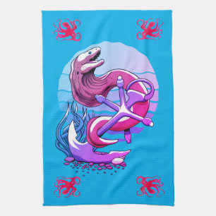 Moray Eel and Anchor and octopus Tea Towel