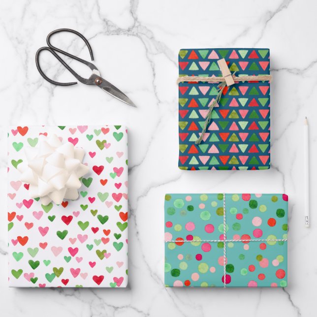 Morden Xmas Confetti Dots Abstract Triangle Heart Wrapping Paper Sheet (Front)