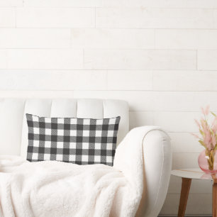 Mordern Black & White Buffalo Check Plaid Holiday Lumbar Cushion