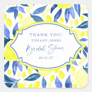 Mordern Blue Yellow Lemons Bridal Shower Thank You Square Sticker