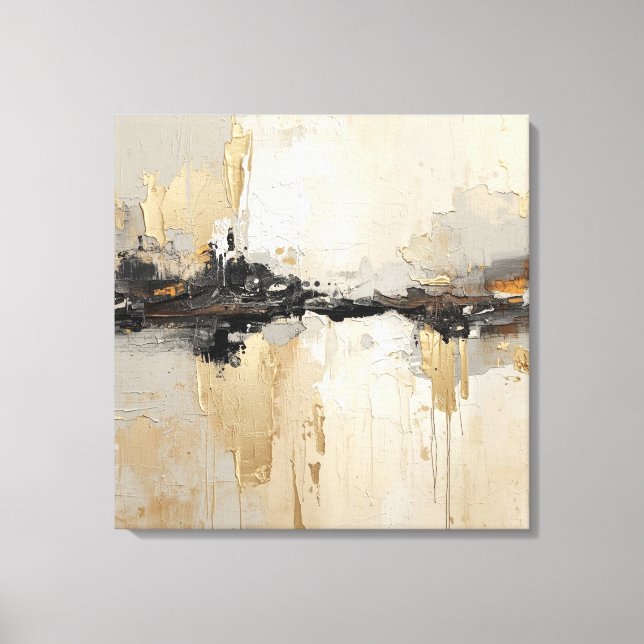 Mordern Rustic Black Champagne Gold Beige Abstract Canvas Print (Front)