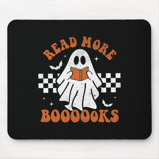 More Books Cute Ghost Reading Book Teacher Hallowe Mouse Pad (Front)