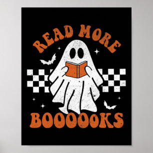 More Books Cute Ghost Reading Book Teacher Hallowe Poster