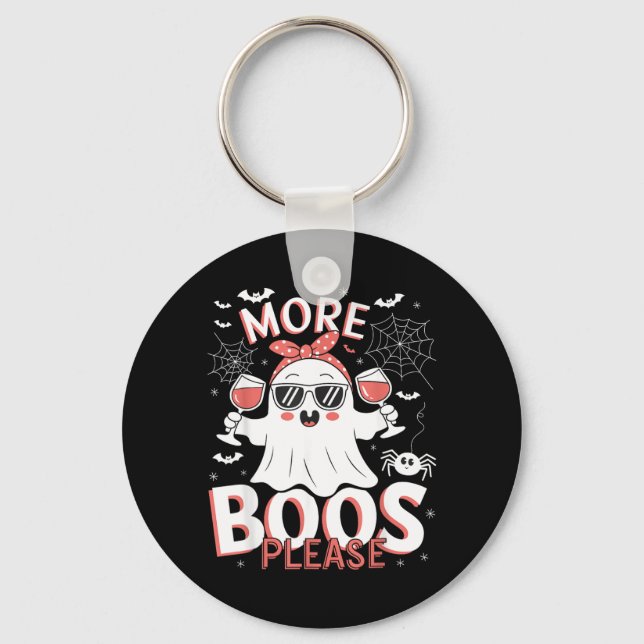 More Boos Ghost Wine Halloween Drinking Costume Key Ring (Front)