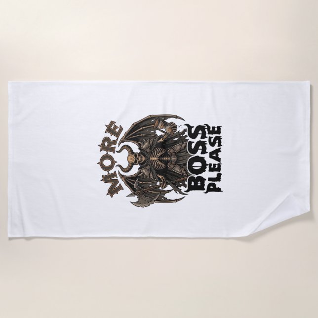 More Boss Please Halloween Demon Skeleton Axe Hour Beach Towel (Front)