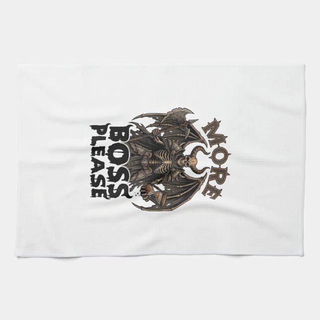 More Boss Please Halloween Demon Skeleton Axe Hour Tea Towel (Horizontal)