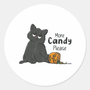 More Candy Please Halloween Black Cat Classic Round Sticker