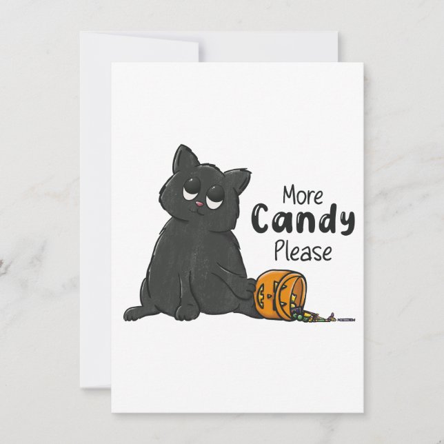 More Candy Please Halloween Black Cat Invitation (Front)
