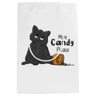More Candy Please Halloween Black Cat Medium Gift Bag