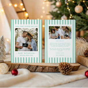 More Cheer Next Year Pregnancy Green Stripes Holiday Card