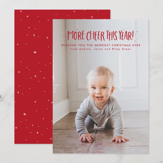 More cheer this year cute one photo red Christmas  Holiday Card (Front/Back)
