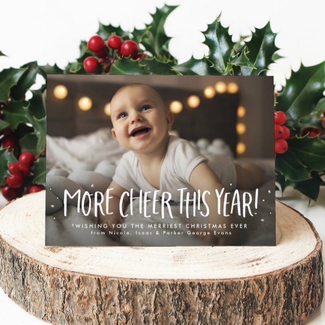 More cheer this year fun cute one photo Christmas Holiday Postcard (Creator Uploaded)