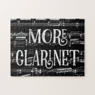 More Clarinet Chalkboard - Black White Music Jigsaw Puzzle