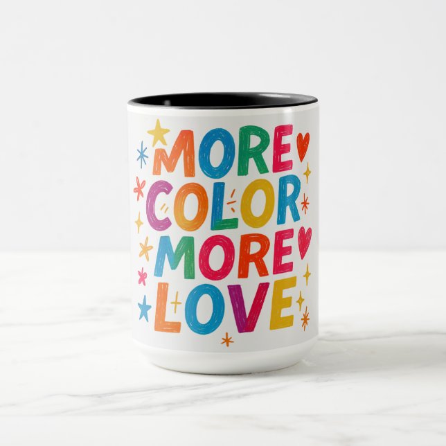 More Colour More Love Playful Rainbow Typography  Mug (Center)