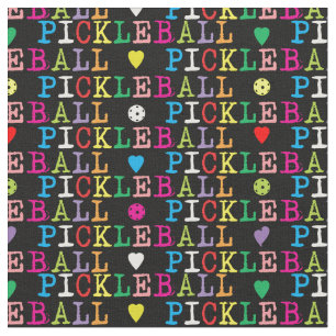 More colourful pickleball with hearts black fabric