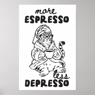 More Espresso Less Depresso Cat Coffee Wall Art